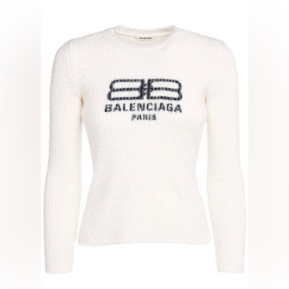 Balenciaga Women's white BB Logo Cotton Blend Sweater 🤍❕